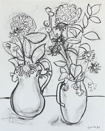 Drawing Two Vases with Hydrangeas
