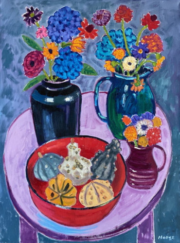 Red Bowl with Gourds