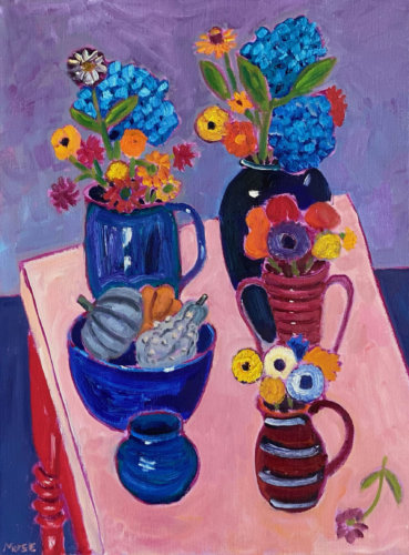 Red Table with Hydrangeas